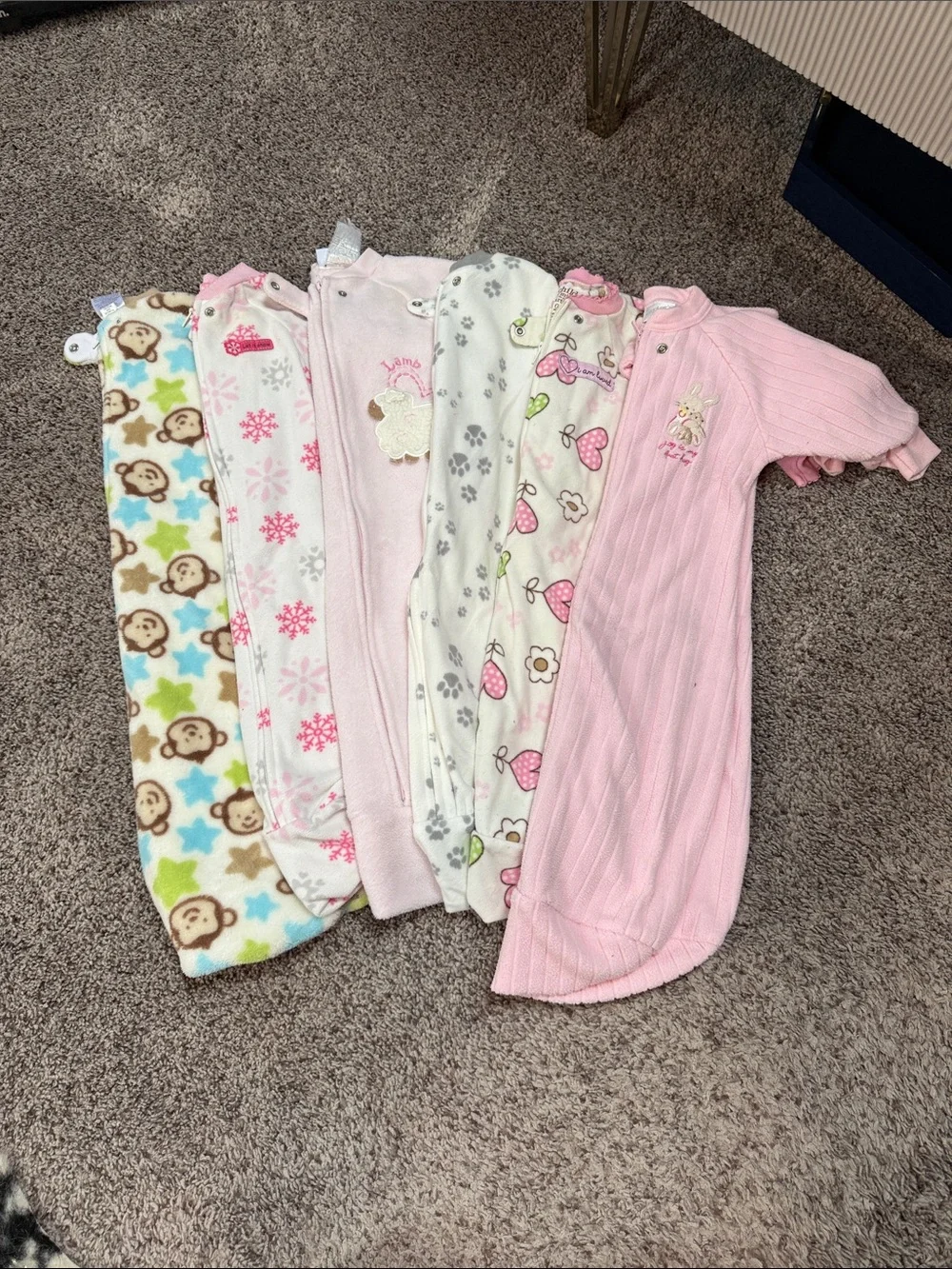 Pack of Pink and Cream Baby Sleep Sacks - Soft Floral & Patterned Designs